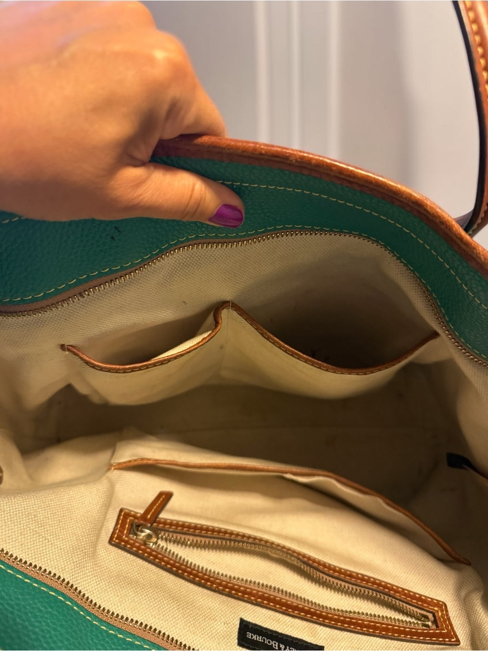 Dooney  and Bourke teal Leather Tote Bag with Brown Trim - Picture 10 of 11